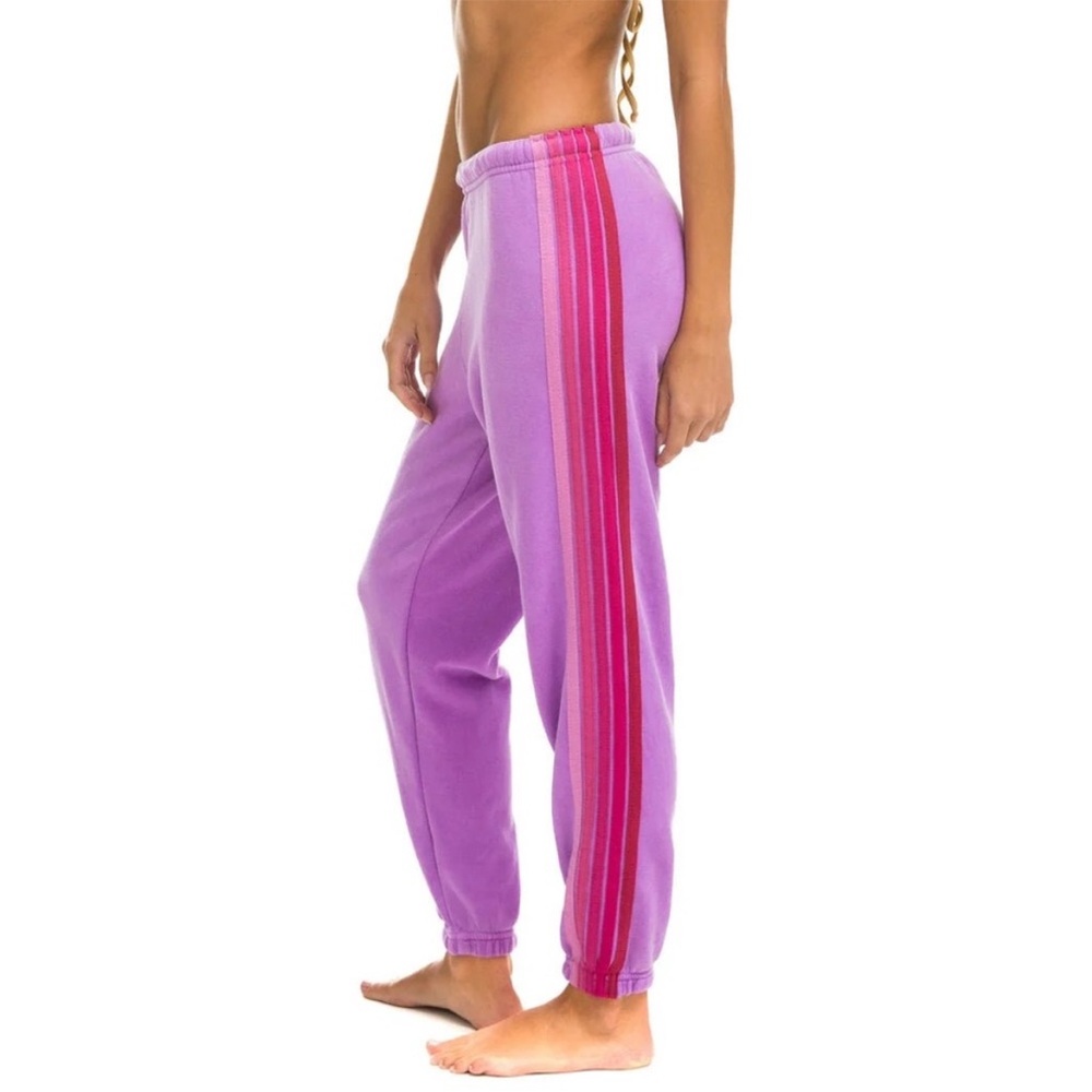 Aviator Nation Lavender Joggers with Magenta Stripes